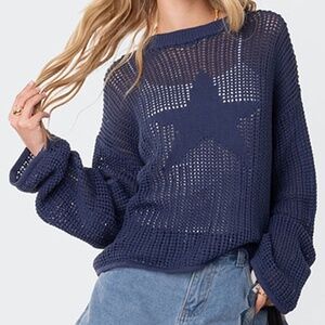 Edikted Seeing Stars Oversized Sweater | NWT | XS | Navy